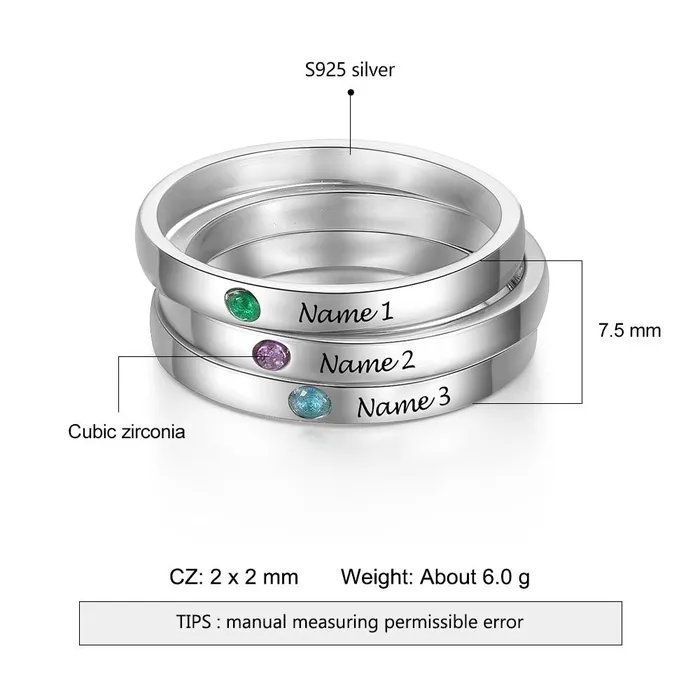 Rings Personalized Stackable Name Ring with Birthstone 925 Sterling Silver Customized Engraved Rings for Women Fine Jewelry Ashley Jewels
