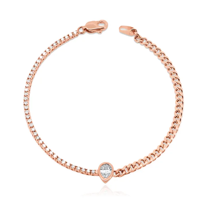 Solitaire Diamond Half Tennis Half Cuban Bracelet Alev Jewelry Bracelets