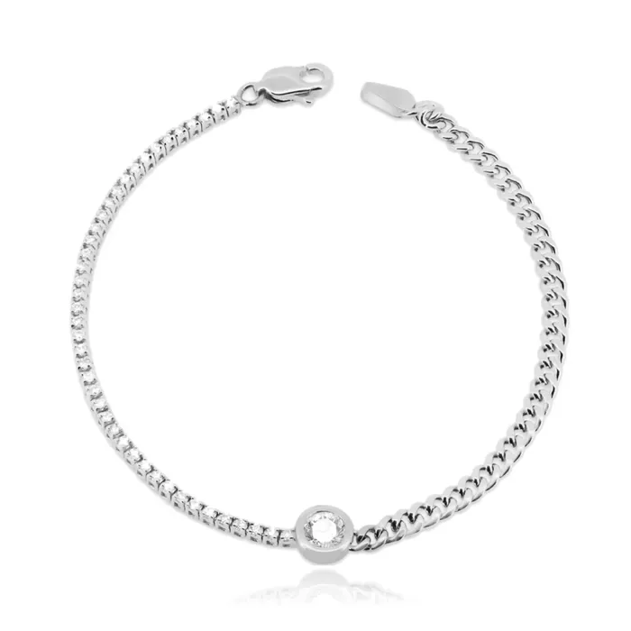 Solitaire Diamond Half Tennis Half Cuban Bracelet Alev Jewelry Bracelets