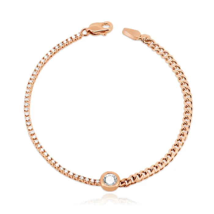 Solitaire Diamond Half Tennis Half Cuban Bracelet Alev Jewelry Bracelets