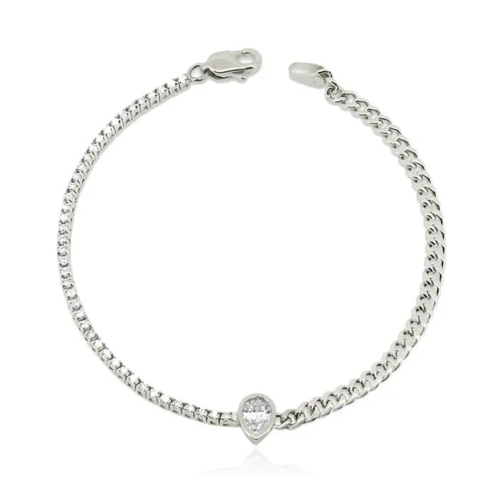 Solitaire Diamond Half Tennis Half Cuban Bracelet Alev Jewelry Bracelets