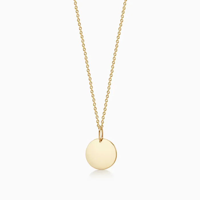 12 inch Engravable 14k Gold Disc Charm Necklace with Link Chain Small Sandy Steven Engravers Necklaces 12 inch Engravable 14k Gold Disc Charm Necklace with Link Chain Small Sandy Steven Engravers Necklaces