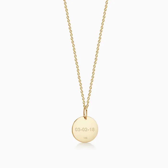 12 inch Engravable 14k Gold Disc Charm Necklace with Link Chain Small Sandy Steven Engravers Necklaces