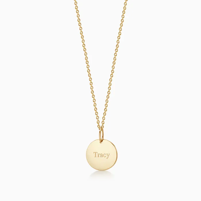 12 inch Engravable 14k Gold Disc Charm Necklace with Link Chain Small Sandy Steven Engravers Necklaces