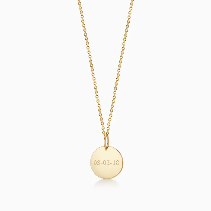 12 inch Engravable 14k Gold Disc Charm Necklace with Link Chain Small Sandy Steven Engravers Necklaces