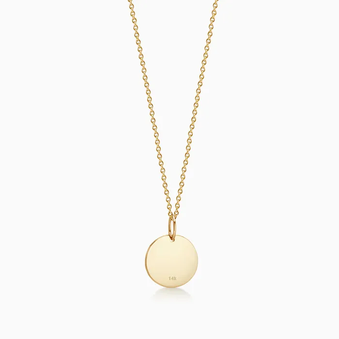 12 inch Engravable 14k Gold Disc Charm Necklace with Link Chain Small Sandy Steven Engravers Necklaces