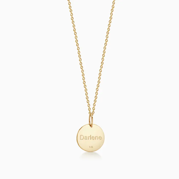 12 inch Engravable 14k Gold Disc Charm Necklace with Link Chain Small Sandy Steven Engravers Necklaces