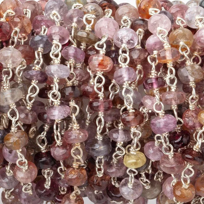 4mm Multi Color Spinel Plain Rondelles on 925 Silver Hand Wrapped Chain Beadsofcambaycom Necklaces 4mm Multi Color Spinel Plain Rondelles on 925 Silver Hand Wrapped Chain Beadsofcambaycom Necklaces
