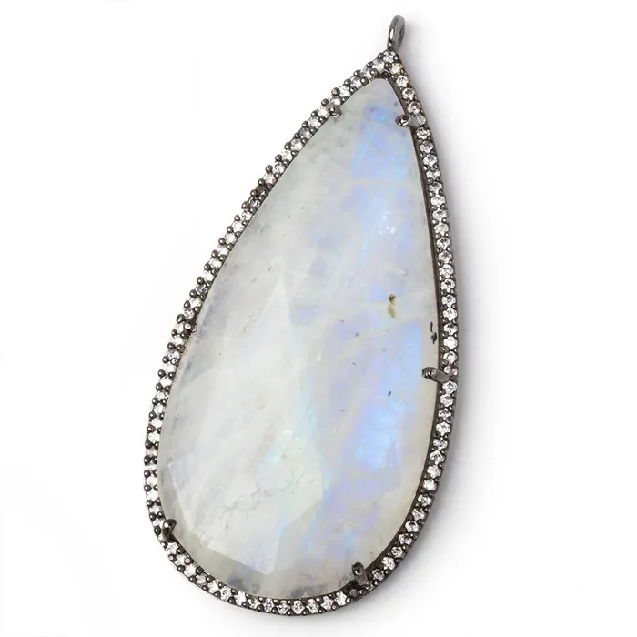 50x25mm Black Gold CZ Bezel Rainbow Moonstone Pear Pendant 1 Focal Bead Beadsofcambaycom Necklaces