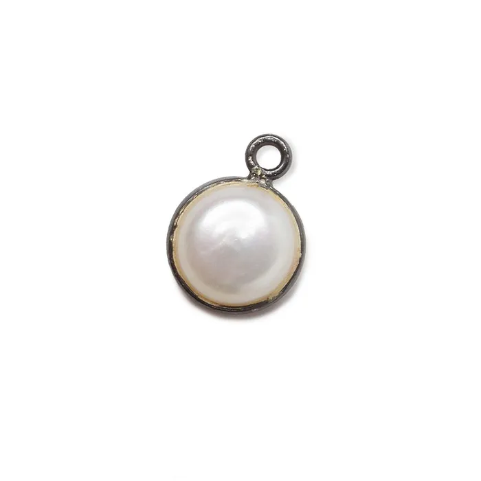 Beadsofcambaycom Necklaces 10mm Black Gold Bezel Off White Button Pearl Pendant 1 piece Beadsofcambaycom Necklaces 10mm Black Gold Bezel Off White Button Pearl Pendant 1 piece
