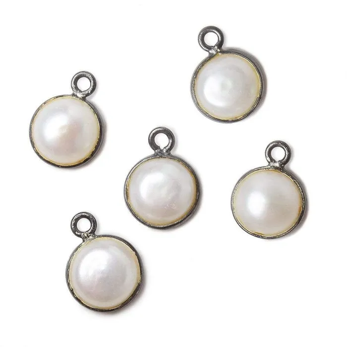 Beadsofcambaycom Necklaces 10mm Black Gold Bezel Off White Button Pearl Pendant 1 piece Beadsofcambaycom Necklaces 10mm Black Gold Bezel Off White Button Pearl Pendant 1 piece