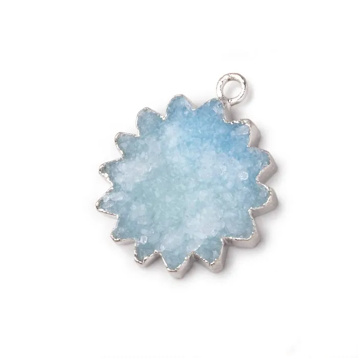Beadsofcambaycom Necklaces 1821mm Silver Leafed Blue Drusy Star Burst Pendant 1 focal piece Beadsofcambaycom Necklaces 1821mm Silver Leafed Blue Drusy Star Burst Pendant 1 focal piece