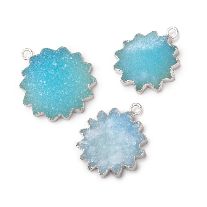 Beadsofcambaycom Necklaces 1821mm Silver Leafed Blue Drusy Star Burst Pendant 1 focal piece Beadsofcambaycom Necklaces 1821mm Silver Leafed Blue Drusy Star Burst Pendant 1 focal piece