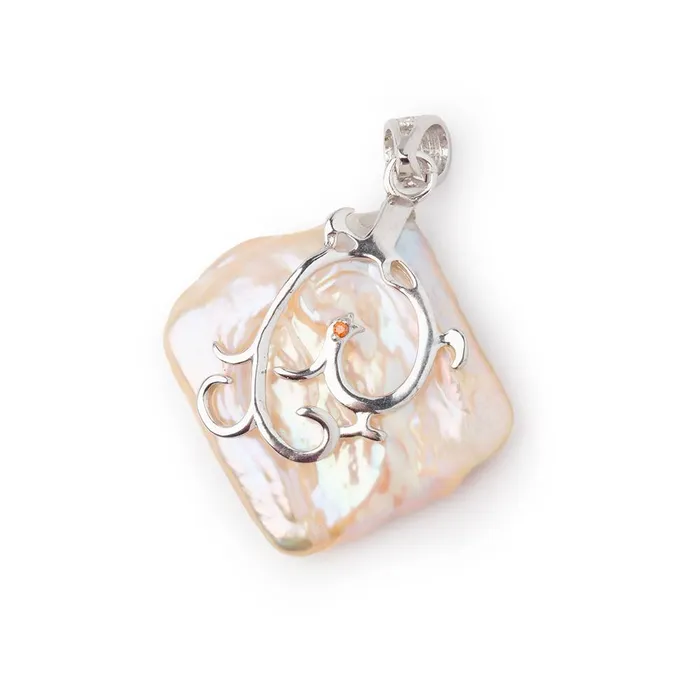 Beadsofcambaycom Necklaces 28x27mm 925 Silver Capped Peach Square Pearl Pendant 1 focal piece Beadsofcambaycom Necklaces 28x27mm 925 Silver Capped Peach Square Pearl Pendant 1 focal piece
