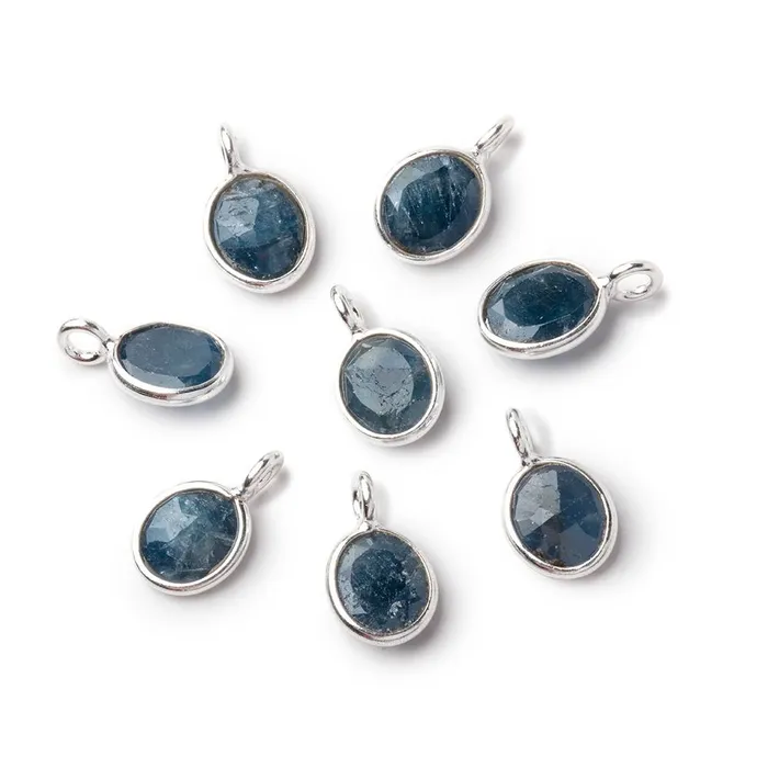 Beadsofcambaycom Necklaces 7x6mm Sterling Silver Bezel Blue Sapphire Rose Cut Oval 1 Pendant