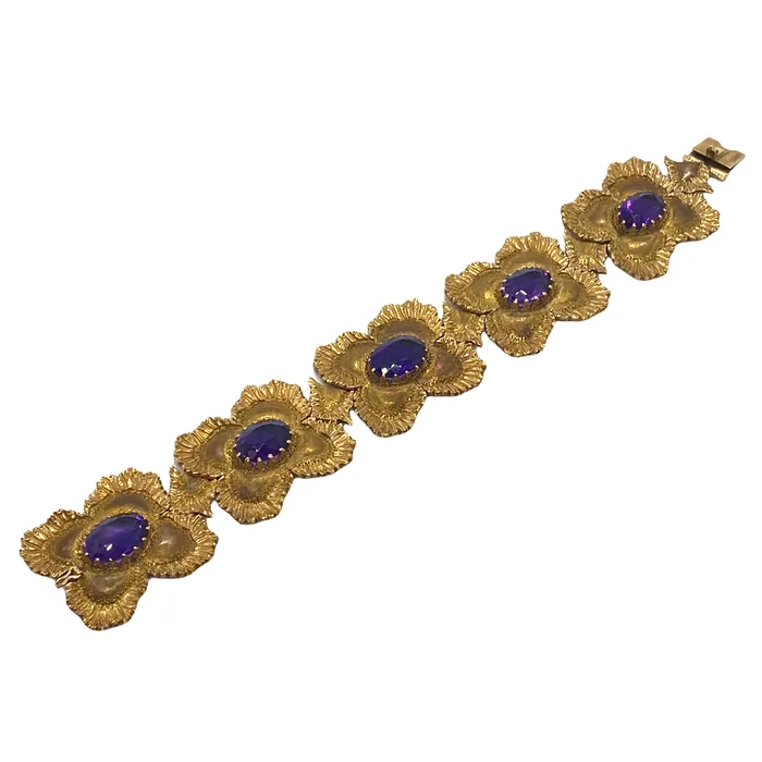 Buccellati PreStyled Sets Vintage Buccellati 18K Gold Amethyst Bracelet Earrings Pin Pendant Set