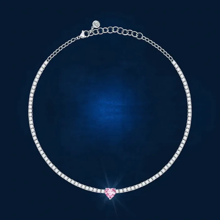 Chiara Ferragni womens necklace rhodiumplated with zircons and a pink zircon heart Chiara Ferragni Necklaces