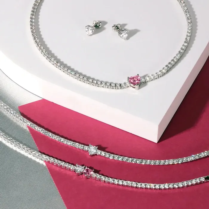 Chiara Ferragni womens necklace rhodiumplated with zircons and a pink zircon heart Chiara Ferragni Necklaces
