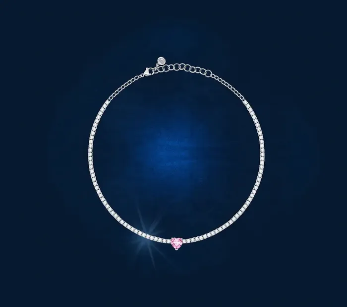 Chiara Ferragni womens necklace rhodiumplated with zircons and a pink zircon heart Chiara Ferragni Necklaces
