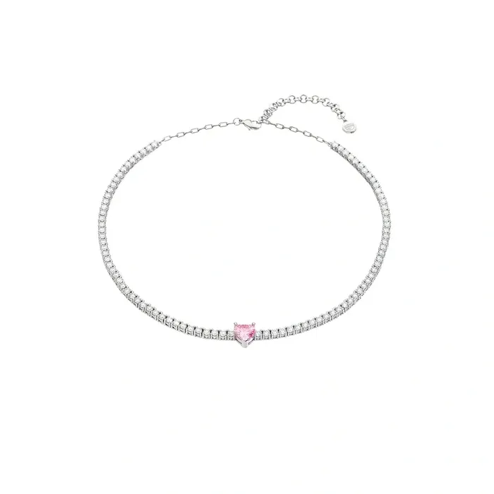 Chiara Ferragni womens necklace rhodiumplated with zircons and a pink zircon heart Chiara Ferragni Necklaces