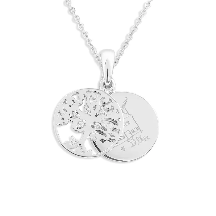 EverWith Engraved Small Tree of Life Drawing Memorial Pendant with Fine Crystal EverWith Necklaces