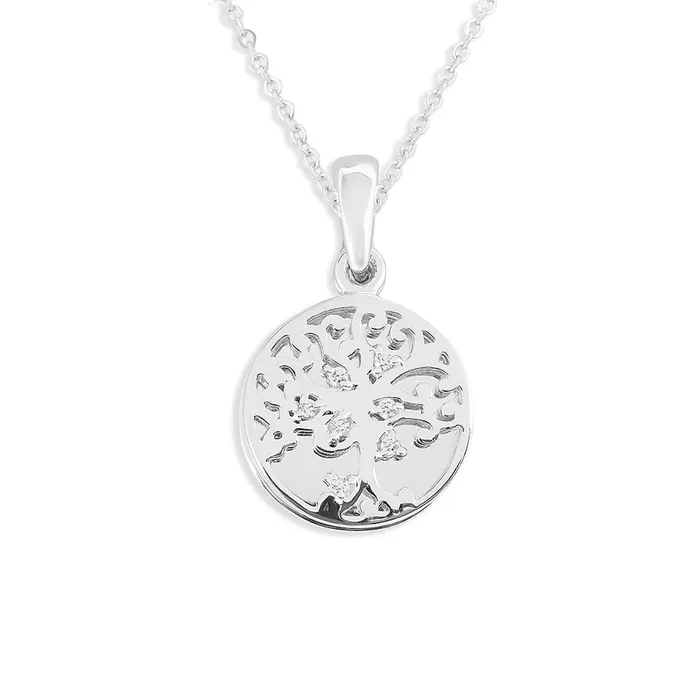 EverWith Engraved Small Tree of Life Drawing Memorial Pendant with Fine Crystal EverWith Necklaces