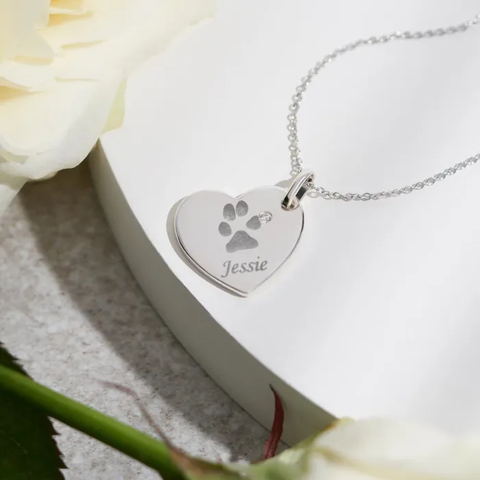 EverWith EverWith Engraved Heart Pawprint Memorial Pendant with Fine Crystal Necklaces EverWith EverWith Engraved Heart Pawprint Memorial Pendant with Fine Crystal Necklaces