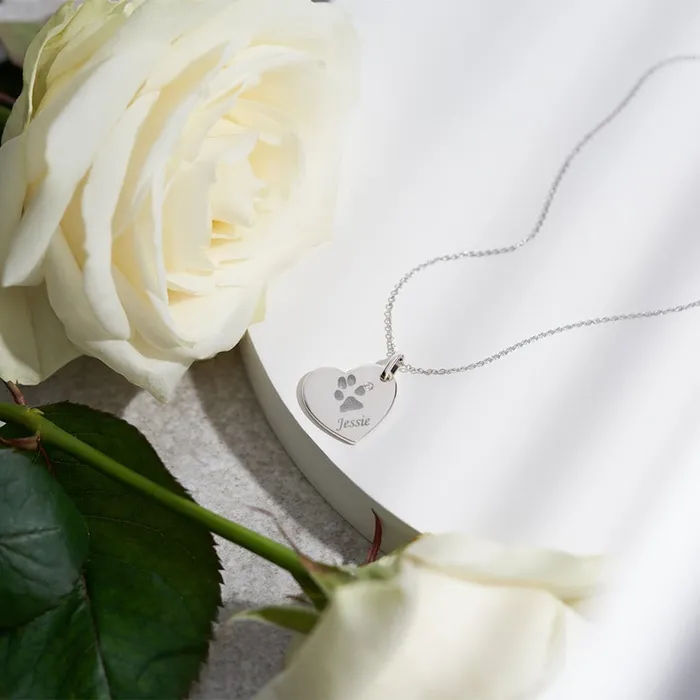EverWith EverWith Engraved Heart Pawprint Memorial Pendant with Fine Crystal Necklaces