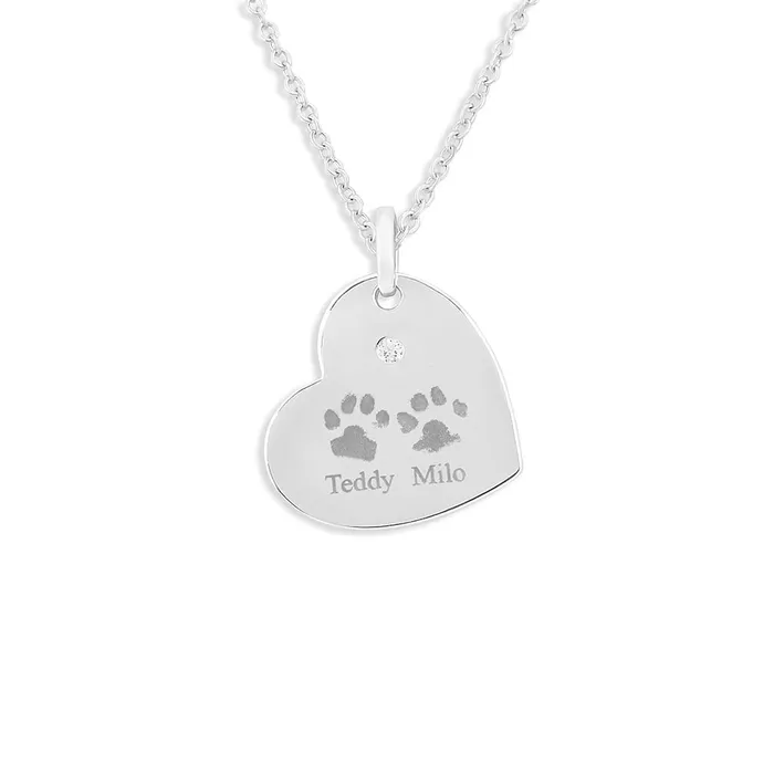 EverWith EverWith Engraved Heart Pawprint Memorial Pendant with Fine Crystal Necklaces