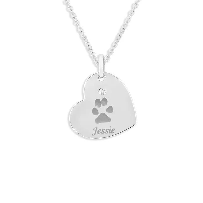 EverWith EverWith Engraved Heart Pawprint Memorial Pendant with Fine Crystal Necklaces