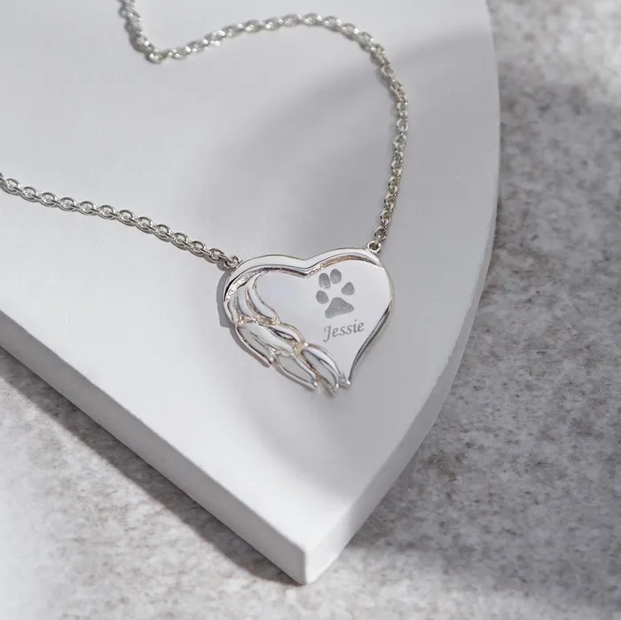 EverWith EverWith Engraved Winged Heart Pawprint Memorial Necklace Necklaces