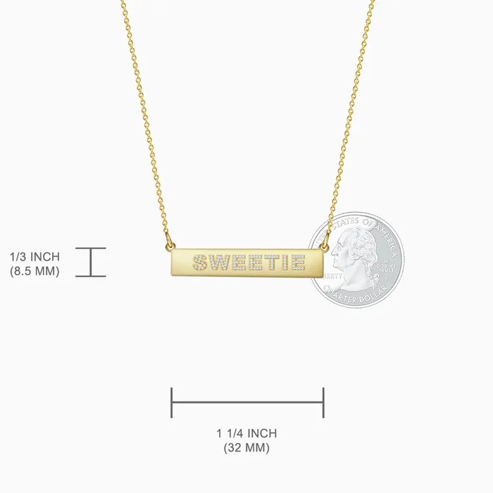 Necklaces Sandy Steven Engravers Engravable 125 inch 14k Gold Diamond SWEETIE Horizontal Name Bar Necklace