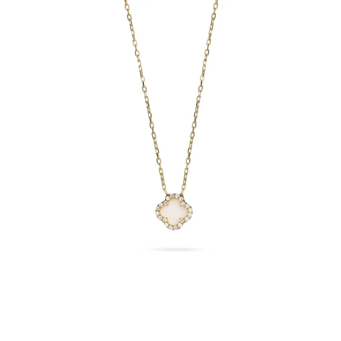 Necklaces Senso Gold Womens gold necklace with clover white onyx and zircons Necklaces Senso Gold Womens gold necklace with clover white onyx and zircons