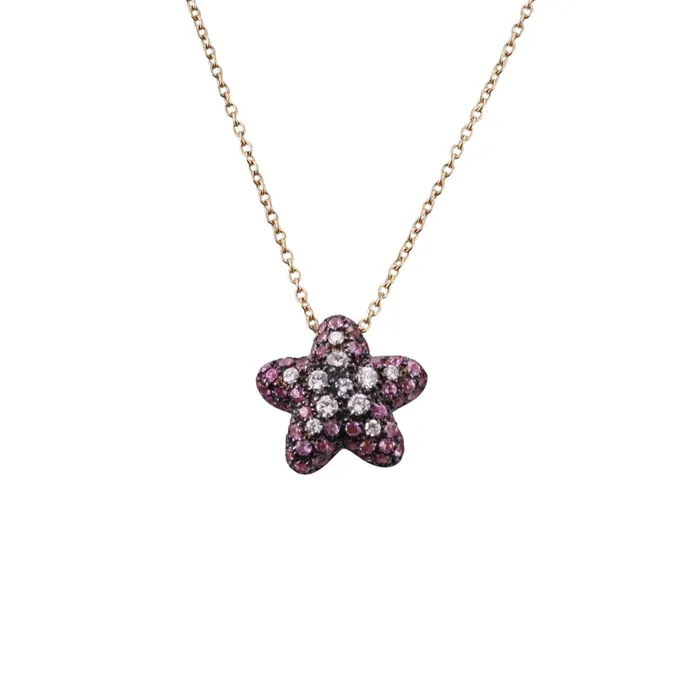Necklaces Valente Valente Gold Diamond Pink Sapphire Star Pendant Necklace