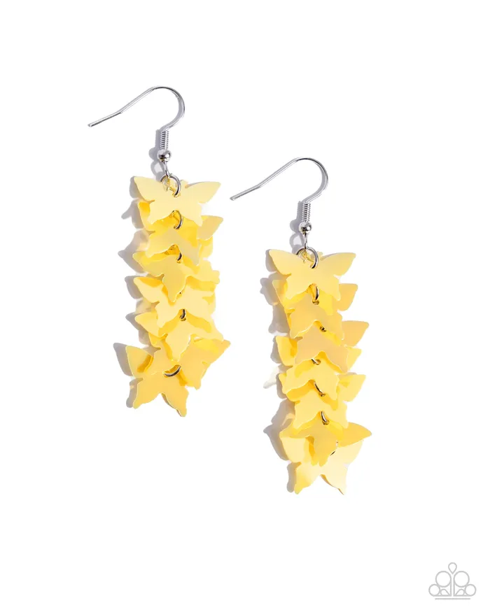 Paparazzi Accessories Earrings Aerial Ambiance Yellow Butterfly Earrings Jewelry by Bretta
