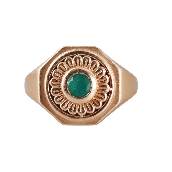 Rings Orly Marcel Orly Marcel Gold Emerald Mandala Signet Ring
