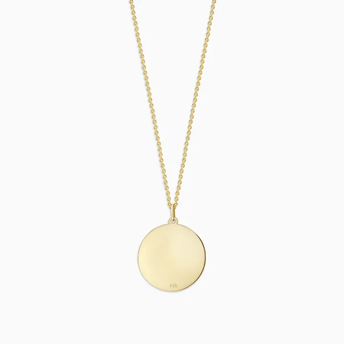 Sandy Steven Engravers Necklaces Engravable 78 inch 14k Yellow Gold Disc Charm Necklace with Cable Chain
