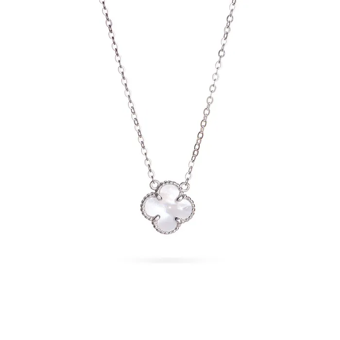 Senso Silver Silver necklace with white onyx clover Silver Sense Necklaces