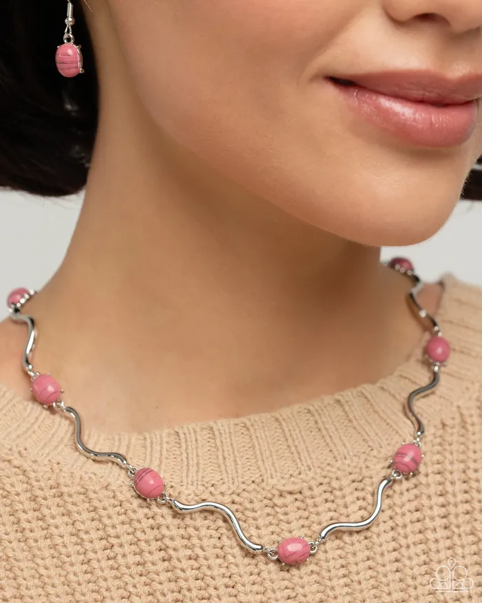 Striped Season Pink Necklace Jewelry by Bretta Paparazzi Accessories Necklaces