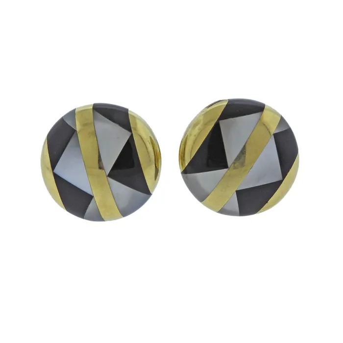 Tiffany Co Onyx Mother of Pearl Inlay Gold Cufflinks Tiffany Co Necklaces