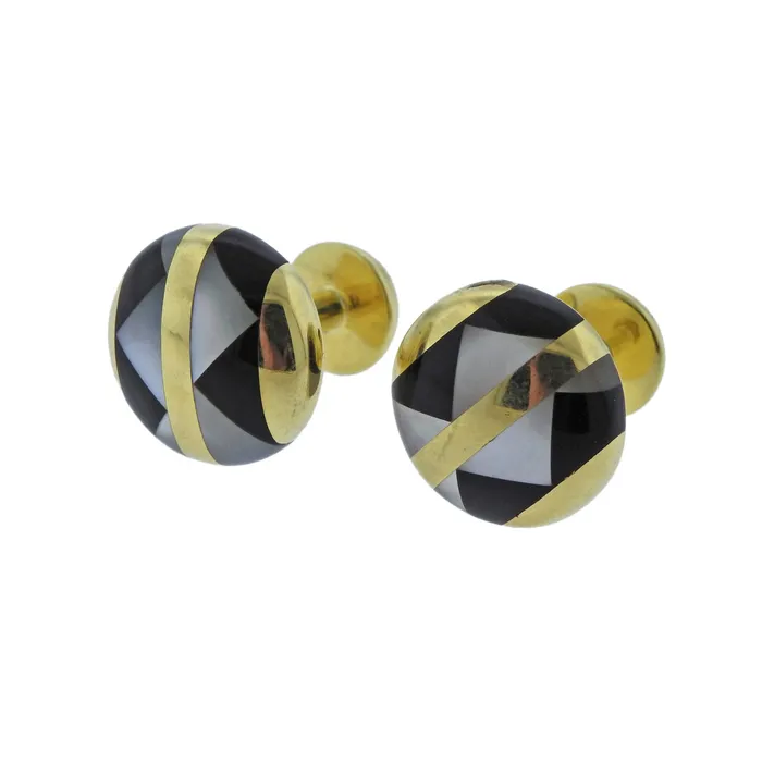 Tiffany Co Onyx Mother of Pearl Inlay Gold Cufflinks Tiffany Co Necklaces