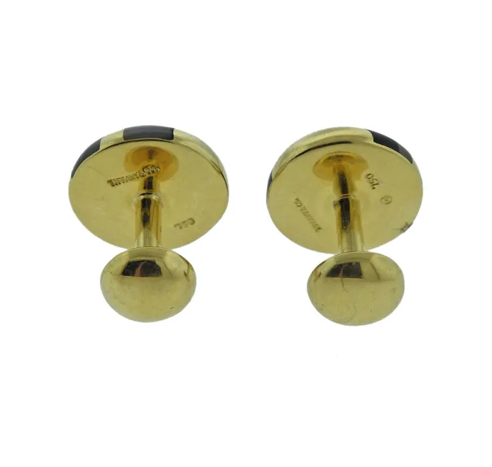 Tiffany Co Onyx Mother of Pearl Inlay Gold Cufflinks Tiffany Co Necklaces