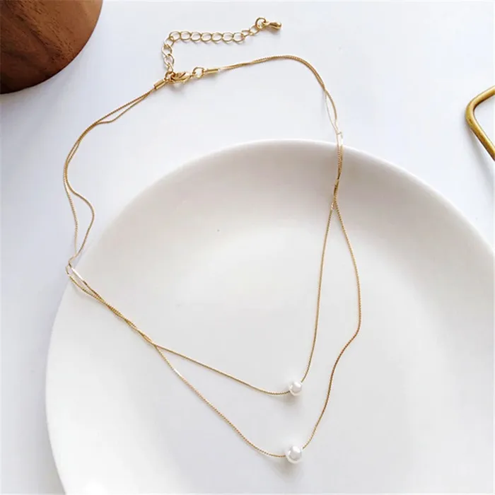 UrbanVinta Necklaces Delicate Layered Pearl Necklace