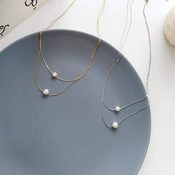 UrbanVinta Necklaces Delicate Layered Pearl Necklace UrbanVinta Necklaces Delicate Layered Pearl Necklace
