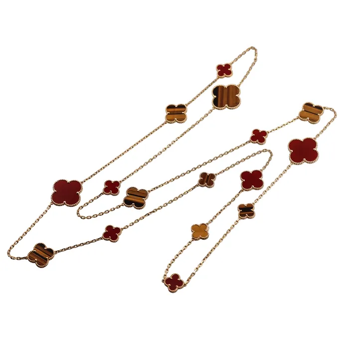 Van Cleef Arpels Magic Alhambra Carnelian Tigers Eye 16 Motif Necklace Van Cleef Arpels Necklaces Van Cleef Arpels Magic Alhambra Carnelian Tigers Eye 16 Motif Necklace Van Cleef Arpels Necklaces