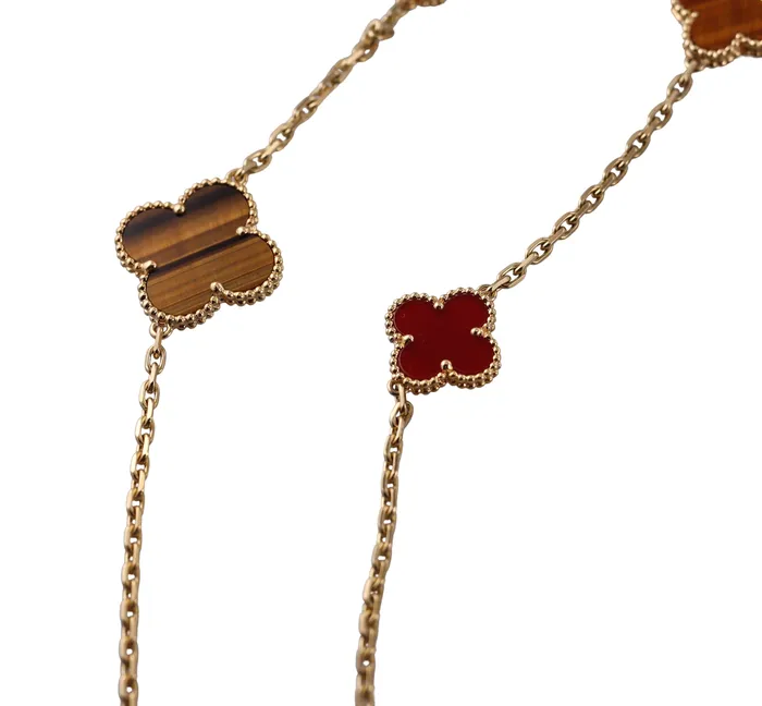 Van Cleef Arpels Magic Alhambra Carnelian Tigers Eye 16 Motif Necklace Van Cleef Arpels Necklaces