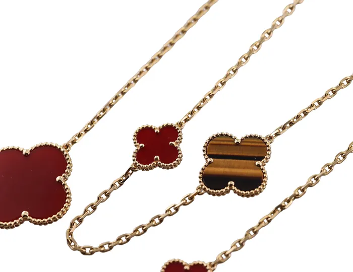 Van Cleef Arpels Magic Alhambra Carnelian Tigers Eye 16 Motif Necklace Van Cleef Arpels Necklaces