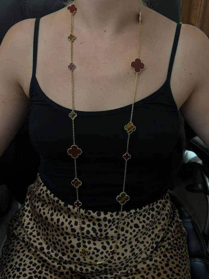 Van Cleef Arpels Magic Alhambra Carnelian Tigers Eye 16 Motif Necklace Van Cleef Arpels Necklaces