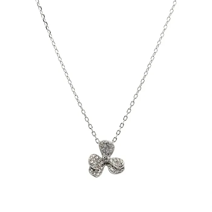 Womens silver necklace Senso Silver with flower pendant and crystals Senso Silver Necklaces