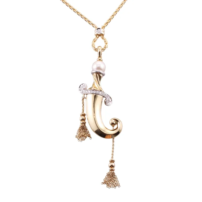 Zydo Diamond Pearl Gold Pendant Necklace Zydo Necklaces